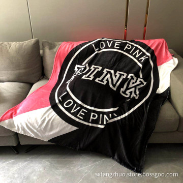 MOQ 50 soft flannel fleece love pink luxury designer logo name sublimated print custom blanket